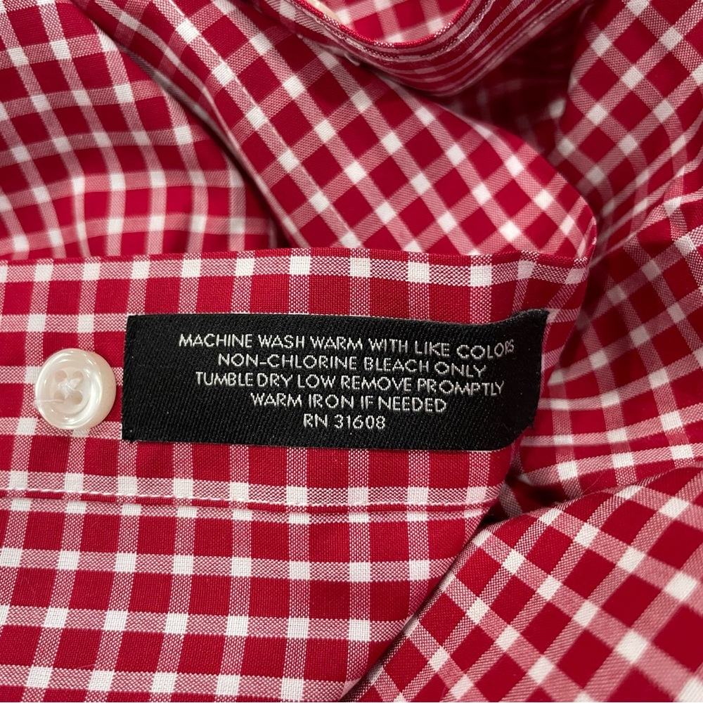 Jos. A Bank Red Gingham Button Down Long Sleeve Shirt Large L - Picture 5 of 6